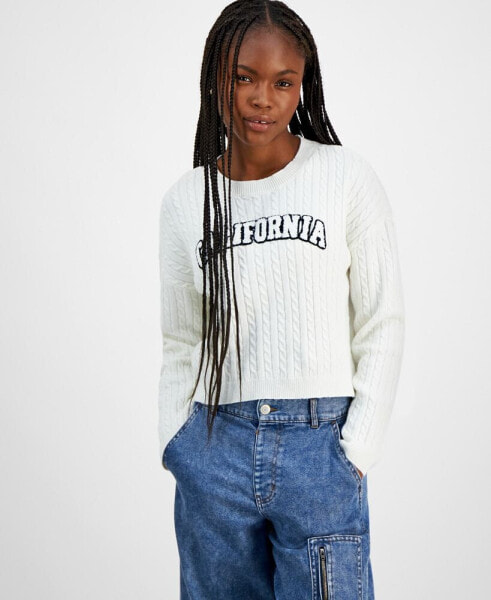 Juniors' Cable-Knit Varsity Lettering Sweater