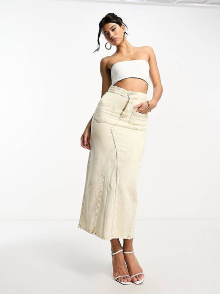 Kyo The Brand denim maxi skirt co-ord in washed sand 