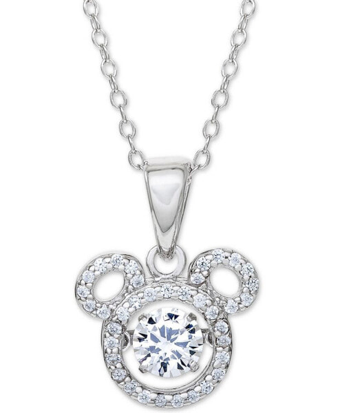 Cubic Zirconia Mickey Mouse 15"+2" extender Pendant Necklace in Sterling Silver