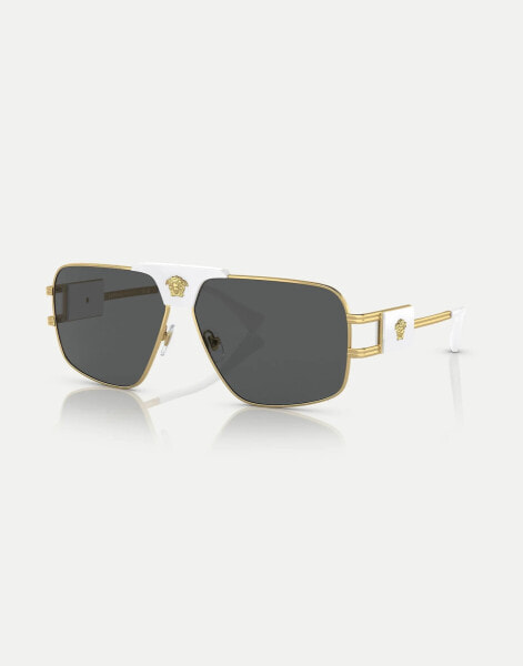 Versace ve2251 rectangle sunglasses with grey lens in gold