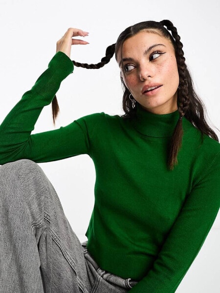 JJXX soft knit roll neck top in bright green