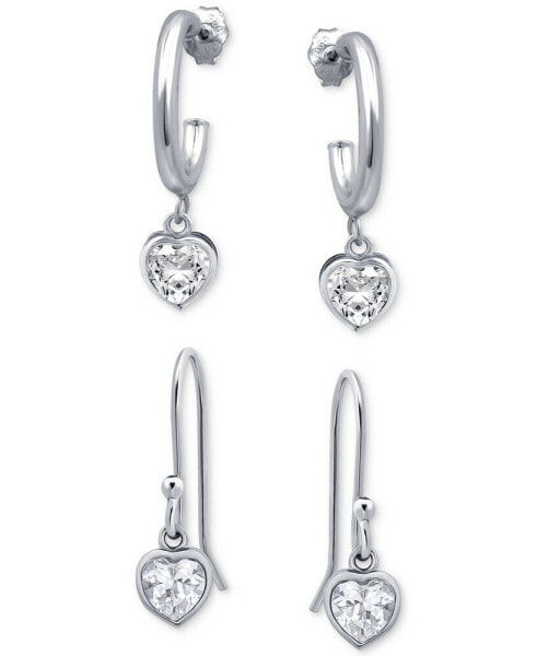 2-Pc. Set Cubic Zirconia Heart Dangle Hoop & Drop Earrings, Created for Macy's