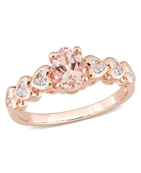 Morganite (3/4 ct. t.w.) and White Topaz (1/6 ct. t.w.) Rose Gold Plated Silver, Oval Heart Ring