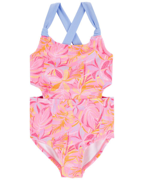 Toddler Palm Print 1-Piece Cut-Out Swimsuit 3T