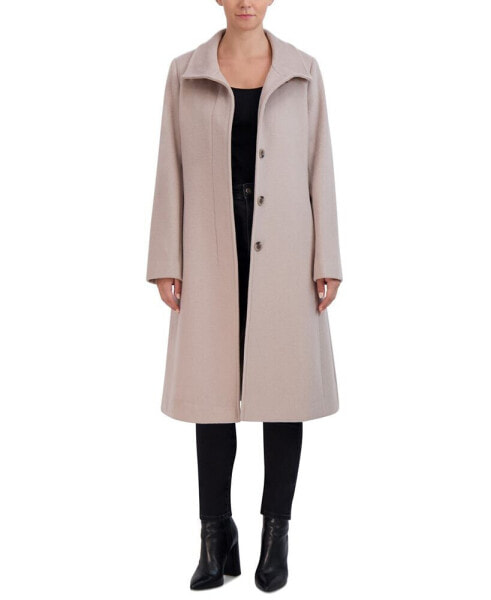 Womens Stand-Collar Single-Breasted Wool Blend Coat