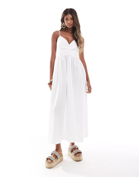 River Island poplin midi dress in white