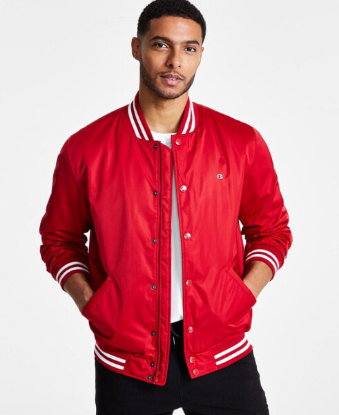 Men's Classic Logo Striped-Trim Varsity Jacket