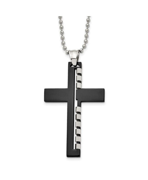 Chisel black IP-plated Cut out Cross Pendant Ball Chain Necklace