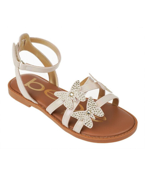 Big Girl's Strappy Sandal with Rhinestone Butterfly Appliques Polyurethane Sandals