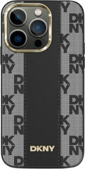 DKNY DKNY Leather Checkered Mono Pattern MagSafe - Etui iPhone 14 / 15 / 13 (czarny)