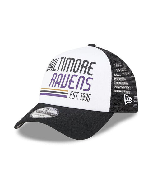 Men's White, Black Baltimore Ravens Stacked A-Frame Trucker 9FORTY Adjustable Hat