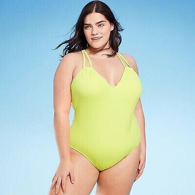 Women's Tunneled Plunge One Piece Swimsuit - Shade & Shore Yellow 18