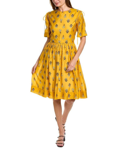 Oscar De La Renta Tie Shoulder Silk-Blend Midi Dress Women's Yellow 6
