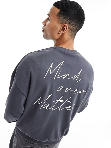 ADPT oversized sweatshirt with script back print in grey