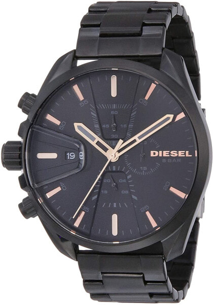 Мужские наручные часы с черным кожаным ремешком Diesel Men's MS9 Chronograph Quartz Watch