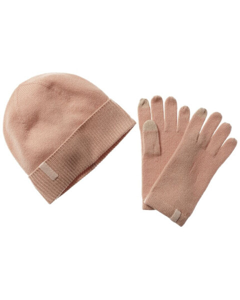 Amicale Cashmere Cashmere Hat & Gloves Set Women's Green