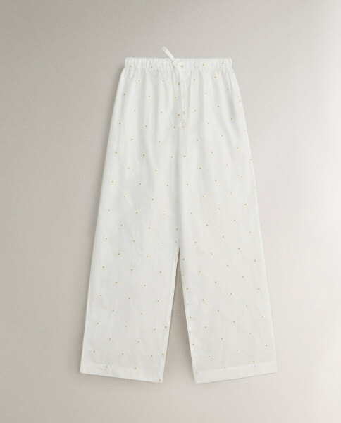 Embroidered daisy cotton bottoms