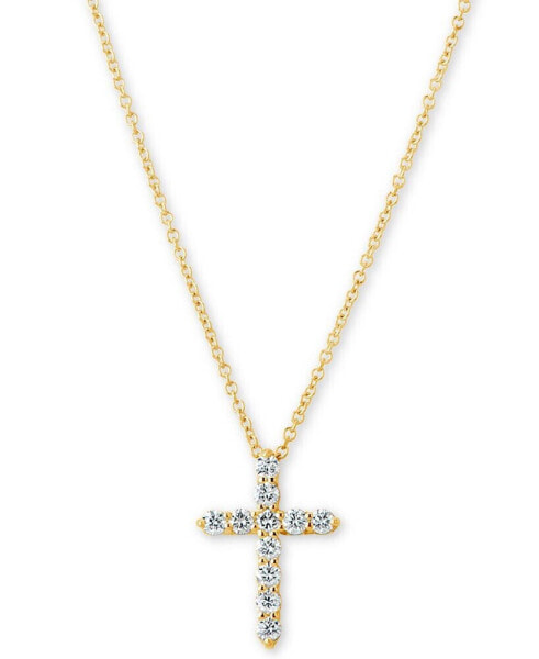 Diamond Cross Pendant Necklace (1/3 ct. t.w.) in 14k Gold, 16" + 2" Extender