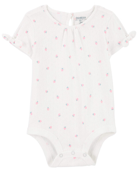 Baby Strawberry Print Pointelle Bodysuit 9M