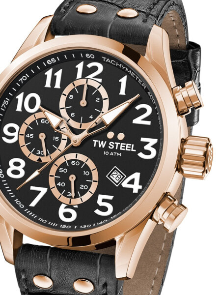 Мужские наручные часы с коричневым кожаным ремешком TW Steel VS74 Volante Chronograph 48mm 10ATM