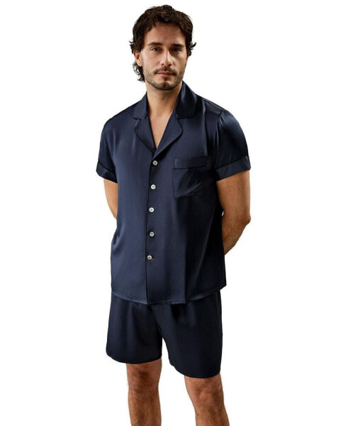 Men's 22 Momme Contrast Trim Short Silk Pajama Set for Men