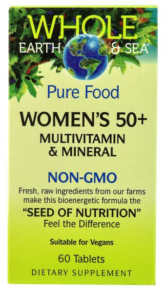 Natural Factors Whole Earth & Sea Women's 50+ Цельнопищевые мультивитамины и минералы для женщин 50+ 60 таблеток