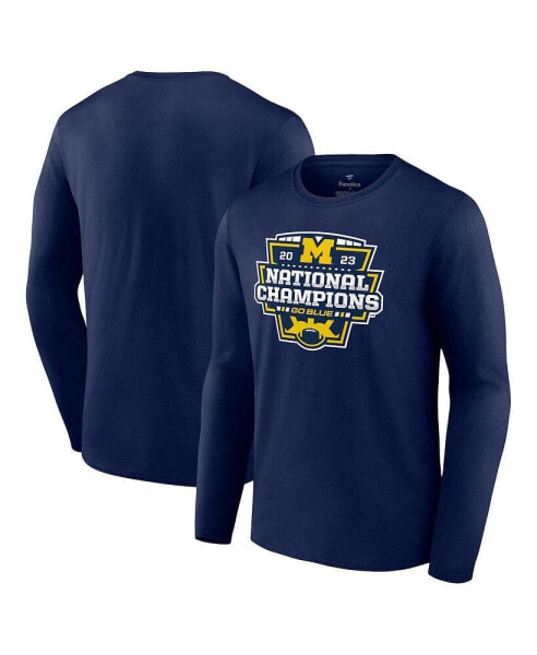 Men's Navy Michigan Wolverines College Football Playoff 2023 National Champions Logo Long Sleeve T-shirt