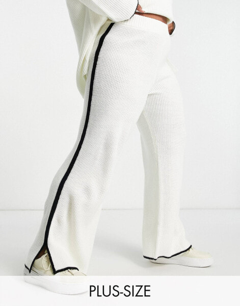 M Lounge Curve tipped slouchy wide leg ribbed knit trouser co-ord in white ice