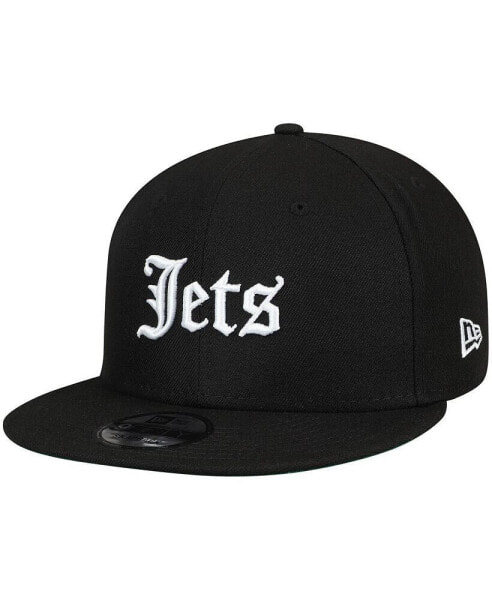 Men's Black New York Jets Gothic Script 9FIFTY Adjustable Snapback Hat