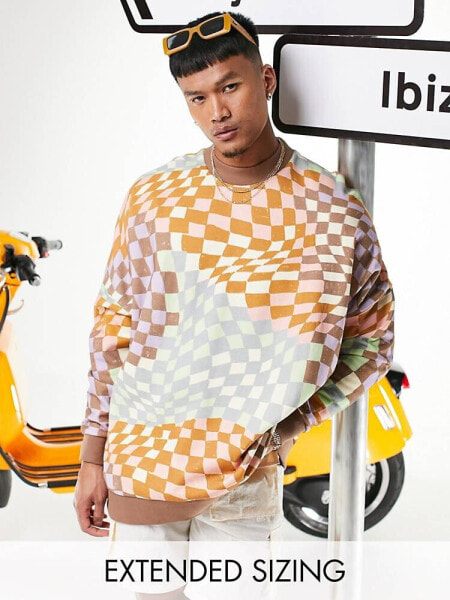ASOS DESIGN super oversized sweatshirt in all over checkerboard print