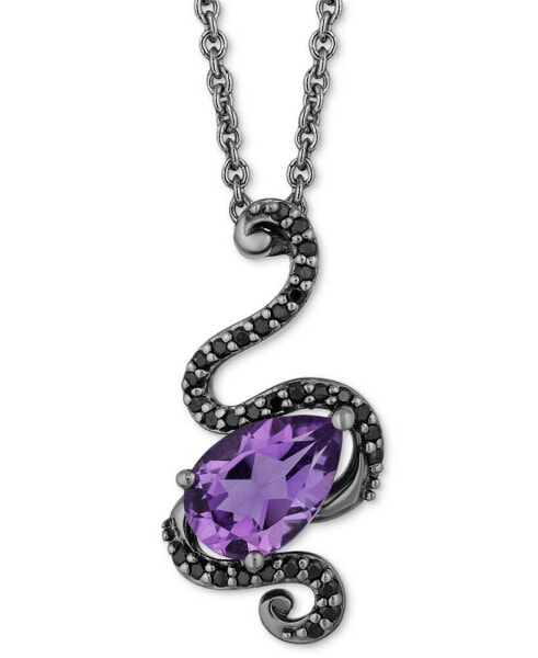 Enchanted Disney Fine Jewelry amethyst (1-1/10 ct. t.w.) & Black Diamond (1/6 ct. t.w.) Ursula Tentacle Pendant Necklace in Black Rhodium-Plated Sterling Silver, 16" + 2" extender