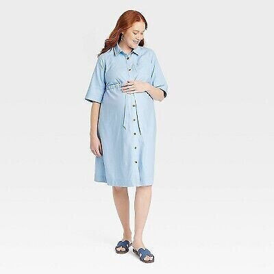 Elbow Sleeve Midi Maternity Linen Shirtdress - Isabel Maternity by Ingrid &
