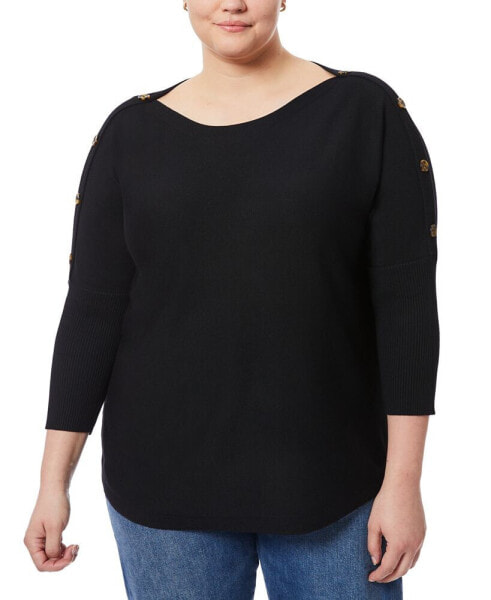 Plus Size Button-Sleeve Boat-Neck Sweater