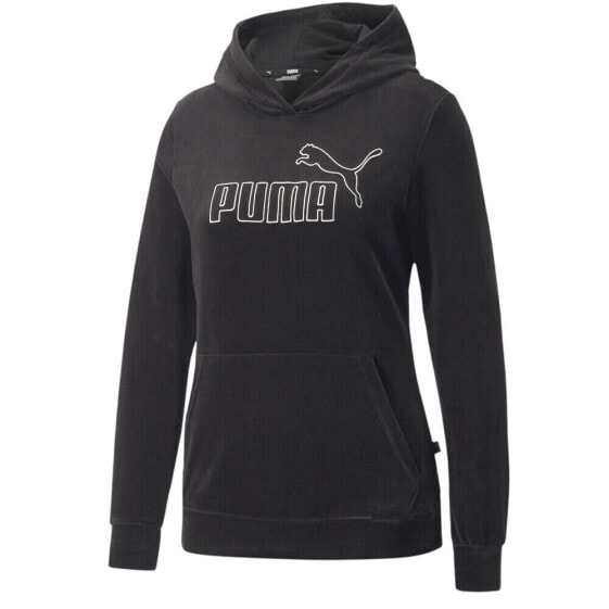 Puma Essentials Velour Pullover Hoodie Womens Black Casual Outerwear 674369-01