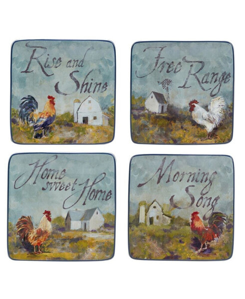 Rooster Meadow Canape Plates, Set of 4