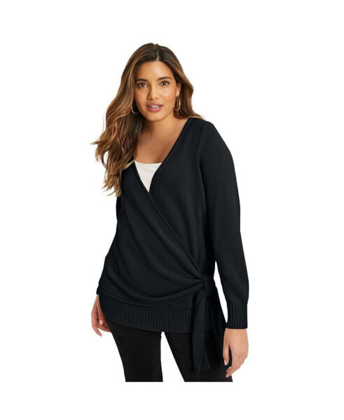 Plus Size June + Vie Touch Of Cashmere Wrap-Front Cardigan