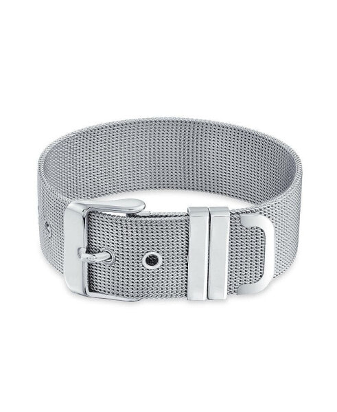 Unisex Wide Band Mesh Belt Buckle Bracelet For Men Women Stainless Steel Adjustable