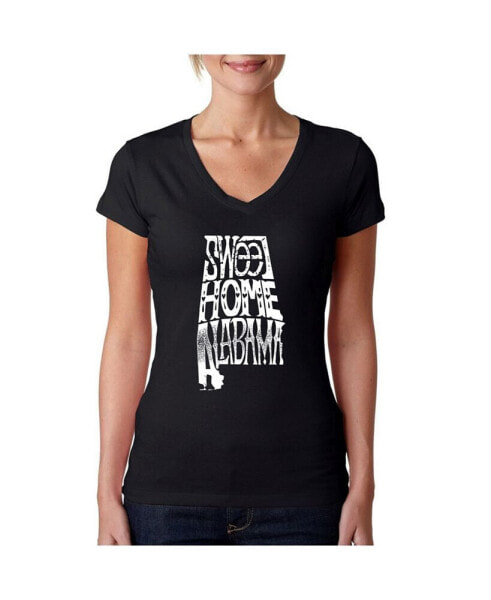 Women's Word Art V-Neck T-Shirt - Sweet Home Alabama