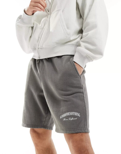 Good For Nothing logo print jersey shorts in grey