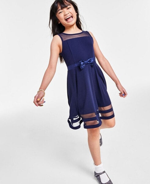 Big Girls Illusion Mesh Bow Front Dress