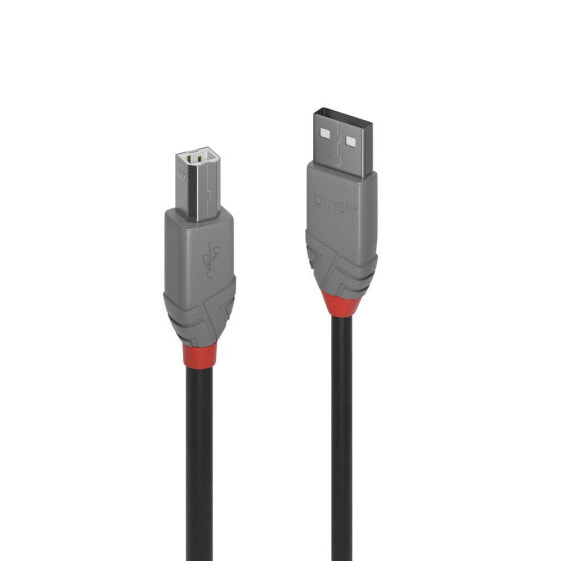 Lindy 2m USB 2.0 Type A to B Cable, Anthra Line, 2 m, USB A, USB B, USB 2.0, 480 Mbit/s, Black