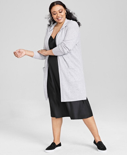 Plus Size Hooded 100% Cashmere Cardigan, Created for Macy's