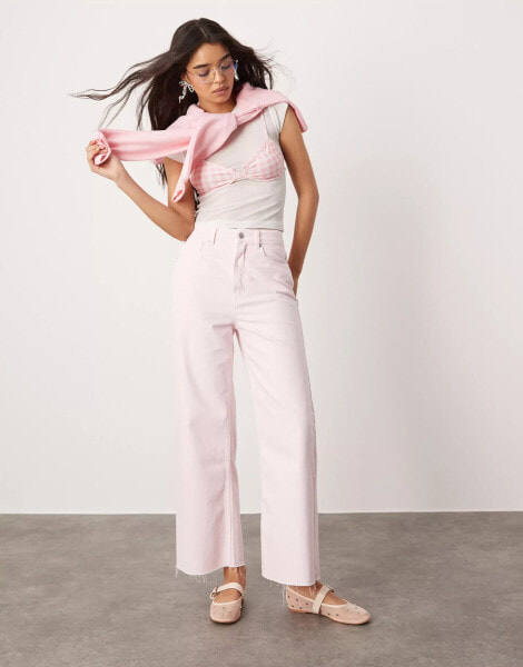 ASOS DESIGN cropped wide leg jean in pink