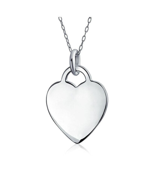 Tiny Minimalist Flat Medium Size Heart Shape Blank Plain Pendant Necklace For Women Sterling Silver