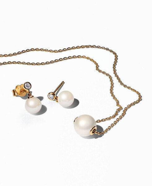 14k Gold-plated Pearl Halo Necklace and Earring Gift Set