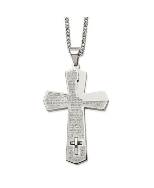 Chisel polished Lord's Prayer Cross Pendant on a Curb Chain Necklace