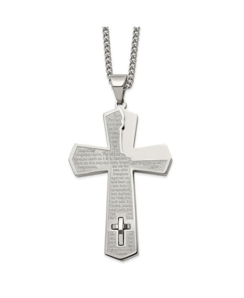 Polished Lord's Prayer Cross Pendant on a Curb Chain Necklace