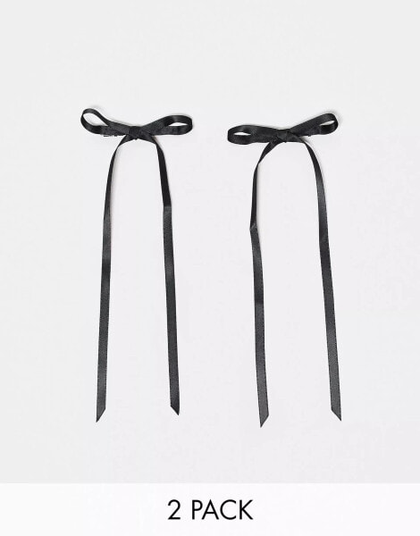 ASOS DESIGN hair clips with thin ribbon bow detail in black