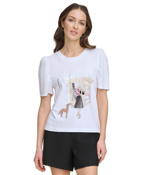 Women's Graphic-Print Puff-Sleeve T-Shirt