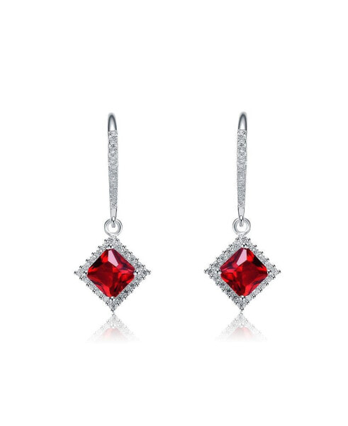 Sterling Silver Red and Clear Cubic Zirconia Dangle Earrings